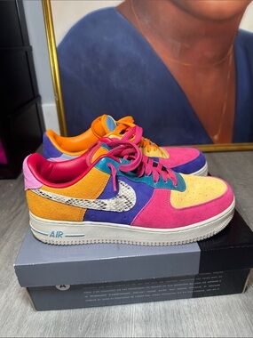 Men’s custom Nike AF1 Colorblock Low-Top Sneakers in Pink, Yellow & Blue